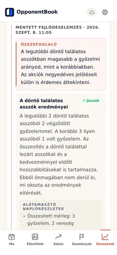 Mentett MI-elemzés a teljesítmény változásáról: összefoglaló, az MI által javulónak ítélt tendencia a kapcsolódó bejegyzésekkel és egy javasolt következő lépés.